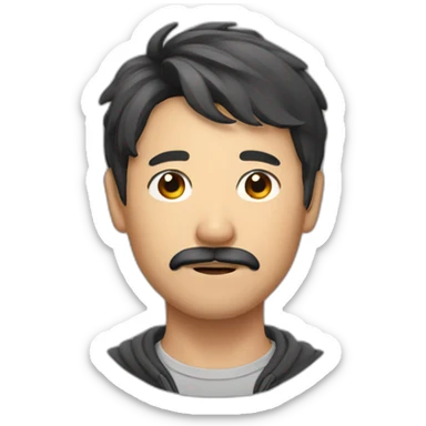 Asian man with mustache with short messy hairstyle sticker