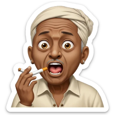 Emoji of Indian Gentleman named Delroy crasto absolutely screaming and foaming at the mouth while smoking through eyes sticker