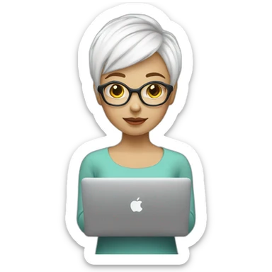 it-programmer-girl-white-short-hair-with-macbook-without-glasses sticker