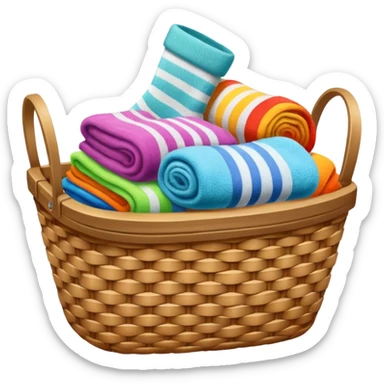 wicker basket with towels and socks overflowing sticker