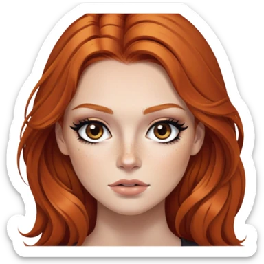 ginger hair, brown eyes, freckled, baddie,pretty makeup, strong makeup, black eyeliner, long hair sticker