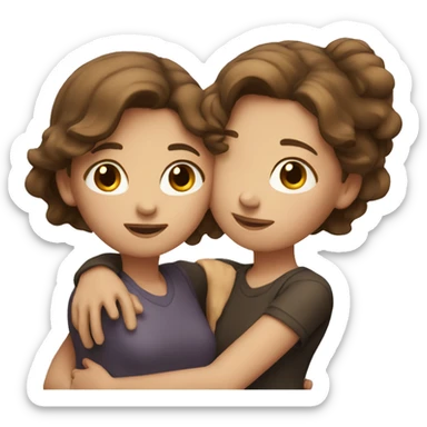 two girls with brown hair hugging sticker
