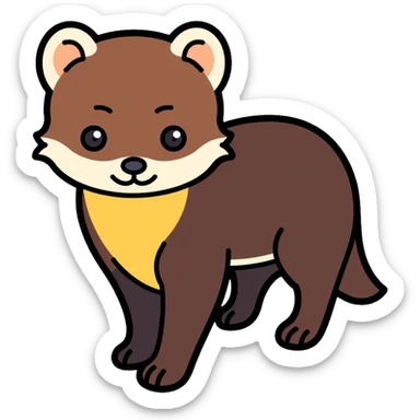 yellow-throated marten, siberian harza, small predatory mammal with yellowish throat and dark brown fur sticker