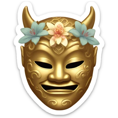 Golden feminine oni mask with floral pattern on it  sticker