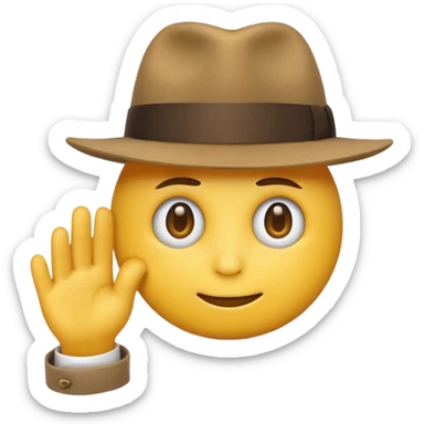 round yellow emoji head pulling its fedora down into its face with one hand, looking mysterious. sticker