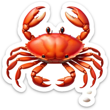 Cinematic Realistic Cute Crab Portrait Emoji, Head tilted playfully and inquisitively, featuring a compact, sturdy form with a glossy red shell uniquely forming an endearing face with bright, sparkling eyes, rendered with intricate natural textures and subtle coastal hues, high shine, affectionate and spirited, styled with a touch of seaside whimsy, soft glowing outline, capturing the essence of a mischievous yet lovable crab that seems ready to pinch playfully out of the screen into your arms! sticker