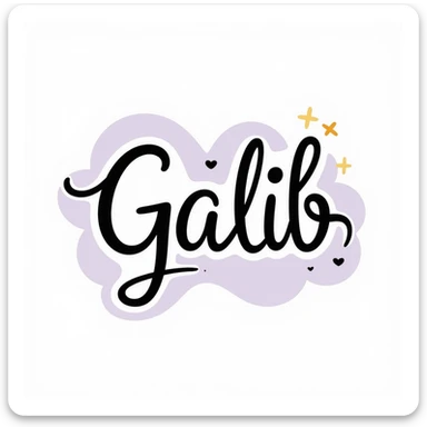 elegant cursive and bold typography of the word 'Galib' in a dreamy style, surrounded by ✨💖🌙💫🔥 emojis, with a soft gold-lavender-blue gradient, luxurious and glowing sticker