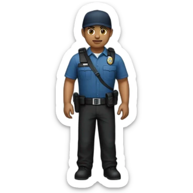 private security with blue shirt, black pants and black cap, without vest sticker