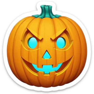 futuristic glowing jack-o-lantern emoji face, only purple and cyan carved glow, dark background sticker