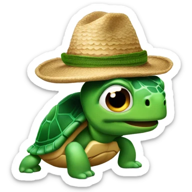 una caca montada en una tortuga con un gorro riéndose  sticker