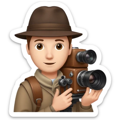 man single  large film Camera ,on his shoulder sticker