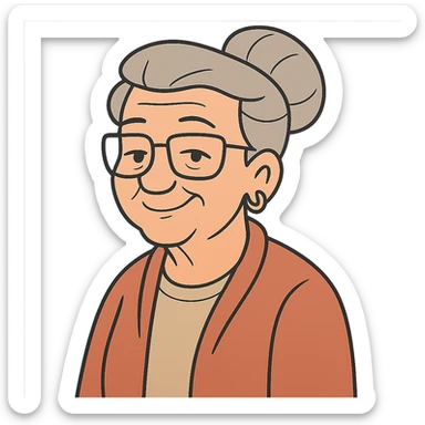 Remove the background and keep only the older woman wearing glasses in flat toon style with transparent background. sticker