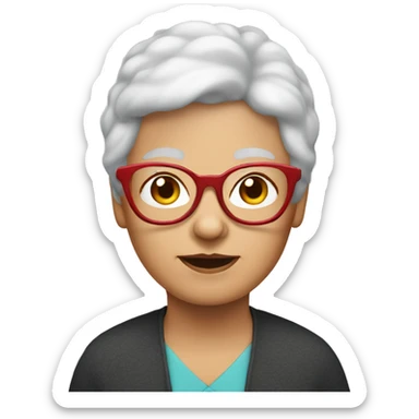 White Grandma emoji, wearing cat-eye shaped rim glasses and red hair sticker