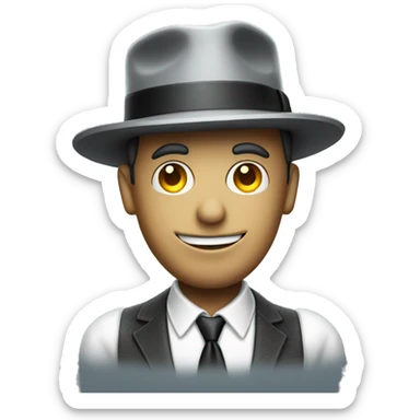 robot looking like Frank Sinatra with a hat on sticker
