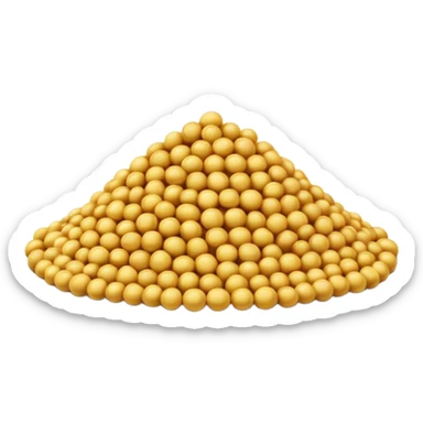 small loosely scattered mound of round mustard seeds in warm golden-yellow tones, each seed smooth tiny spherical with matte finish, varying slightly in shade, organic natural pile, no bowl spoon or extras, soft lighting, subtle shadows, emoji scale sticker