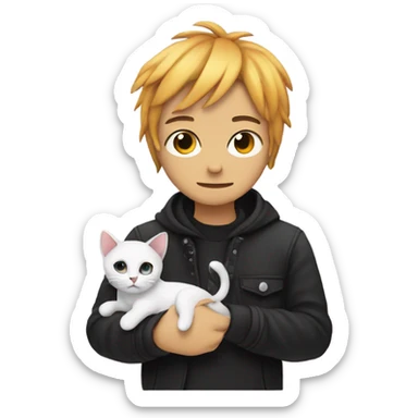 Emo emoji with cat in hand sticker