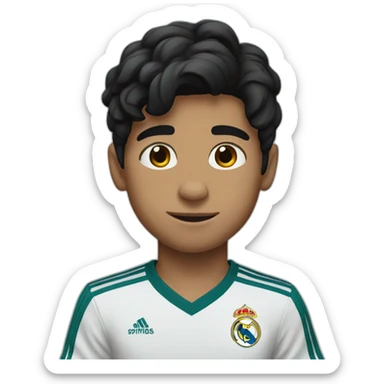 A black-haired boy supports Real Madrid sticker