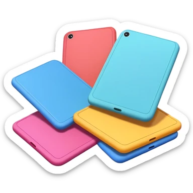 A few 3D cartoon tablets arranged in a neat line, soft shadow below, minimal white background, smooth texture, Memoji-style rendering. sticker