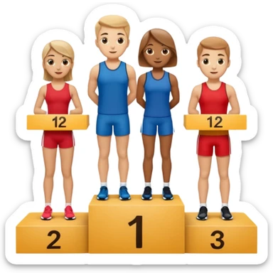 show people on podium in first, second and third place.  The podium should be labled 2, 1, 3.  The middle position should only have the number 1 sticker