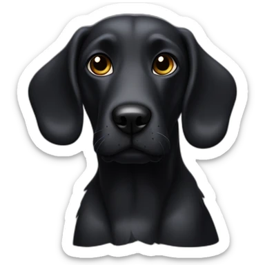 A black dog, with a black muzzle, with a white spot on his chest. With a long nose and floppy ears sticker