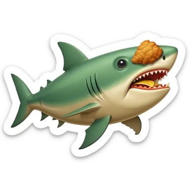 green shark with fried chicken leg in sticker
