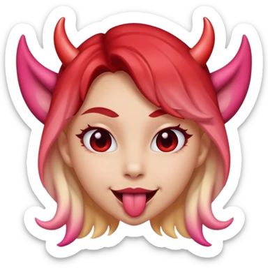 Flirty heart eyes with tongue sticking out and ￼ ombre colored ￼ devil ears sticker