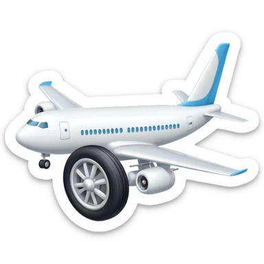 Isometric view of airplane landing gear in emoji style — one inflated, puffy wheel with a strut, soft 3D look, rounded shapes, clean and cartoon-like sticker
