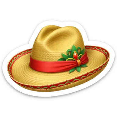 Sombrero de paja con una tira roja en la parte central sin ninguna soporte solo una tira  sticker