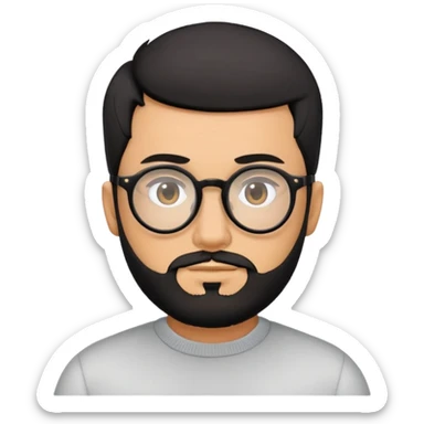 Buzz hair cut man with beard with rounded glasses and very short black hair sticker