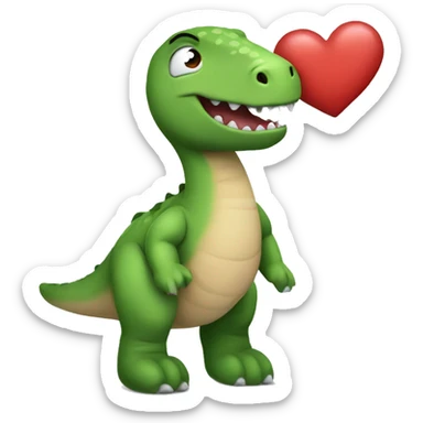 A Dino plushie with a heart sticker