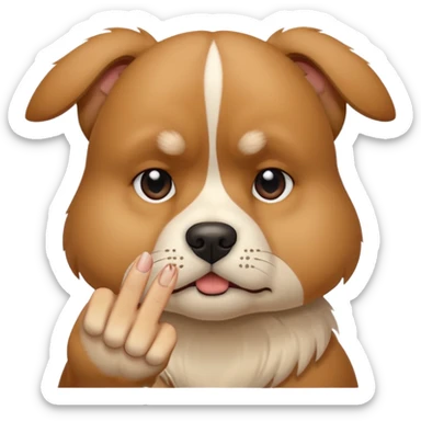 Sad dog frowning and holding up middle finger sticker