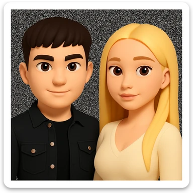 In the style of 3D Emoji, slightly increase the volume of the upper body of the girl, separate the girl and the boy from each other, and make the skin color the same for both characters. Maintain the 3D Emoji style characteristics. sticker