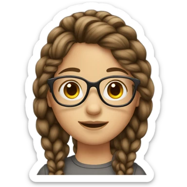 Girl with brown hair in a braid and bangs and glasses sticker