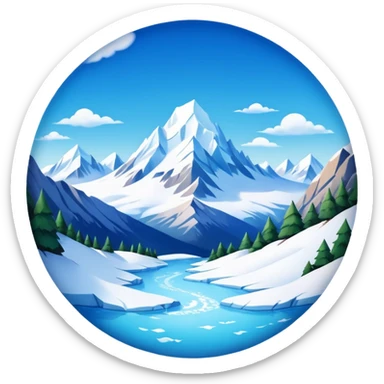 a snowy mountain landscape with icy peaks and a clear sky, fish eye lens effect sticker