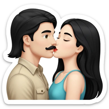 White boy with black mustache kissing white girl with long black hair sticker