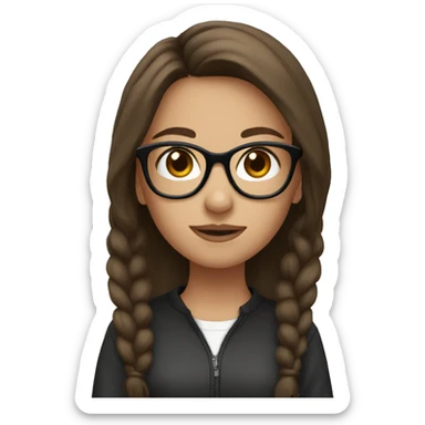 a girl with brown hair and black glasses sticker