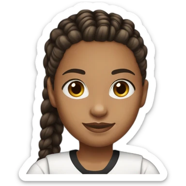 dark brown skin complexion  girl with a cornrows and bun hairstyle and her uniform is a white buttoned t-shirt and a black skirt. sticker