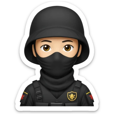 special forces soldier, black uniform, face covered, japanese sticker