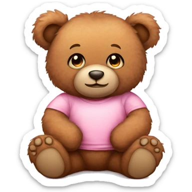 Cute fluffy Brown Teddy bear wearing pastel pink tshirt sitting sticker