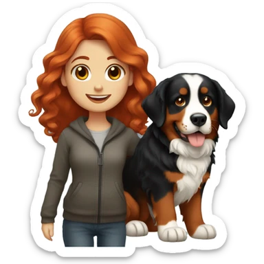redhead girl with bernese mountain dog sticker