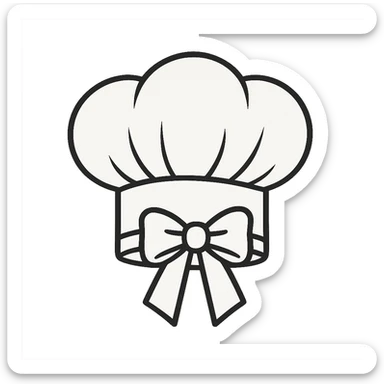 white chef hat with a bow, clean and simple sticker