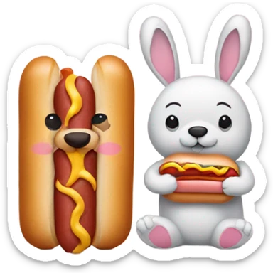 A bunny and a bear with a hot dog   sticker