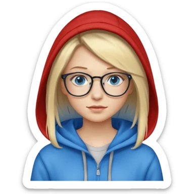 a woman, blonde highlights in hair, glasses and blue eyes. teacher, with a hoodie on and hair longer than shoulders sticker