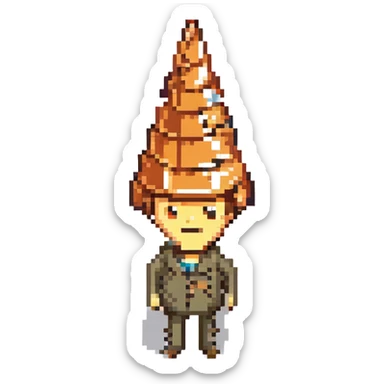 A Coneheads man, exaggerated cone head, smiling sticker