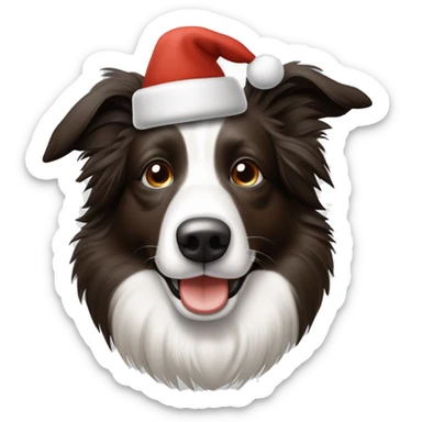 Bordercollie mit braunen und grauen stellen im weißen Gesicht. Spitze Ohren Ohren weis gesicht unterer Teil braun grau. Hat weihnachtsmütze auf  sticker