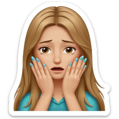 long Bronde hair girl crying with hands covering face and nails long sticker