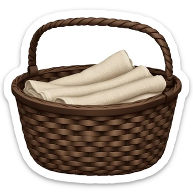 A woven raffia dark Brown basket with fresh washed linen sticker