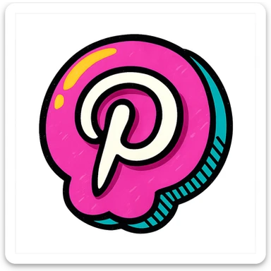 chubby bubbly Pinterest logo with thick black contours, expressive shadows, shiny highlights, soft dimensional look sticker