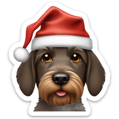 All brown German wirehair dog wearing Santa hat sticker