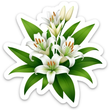 bouquet of white lily flowers with green leaves sticker